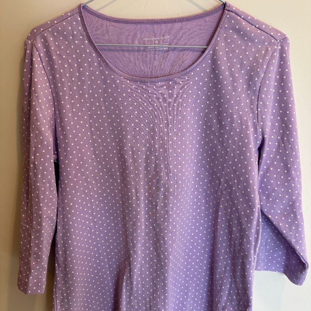 Christopher & Banks Light Purple White Polka Dot 3/4 Sleeve Shirt Size M
